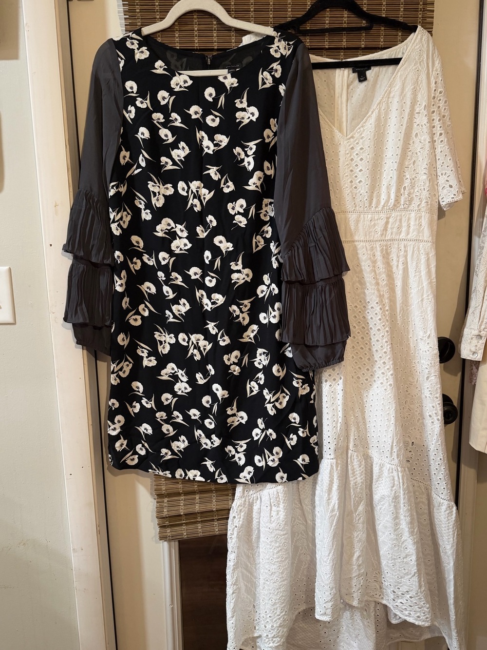 NWOT Set of 2 Ann Taylor Black Dress with White Floral Print and white eyelet